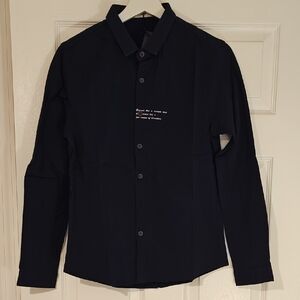 Navy Blue Button-Up Casual Shirt For Women